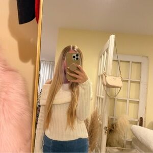 Abercrombie & Fitch Cream Off-the-Shoulder Ribbed Sweater